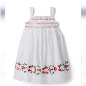 Janie and Jack White Dress with Red and Green Embroidery